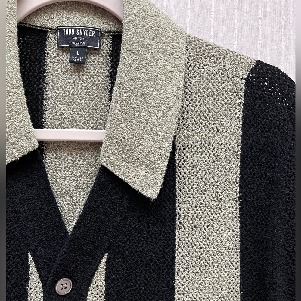 Todd Snyder Men's Black Cropped Boucle Sweater Polo Size L - Picture 7 of 9